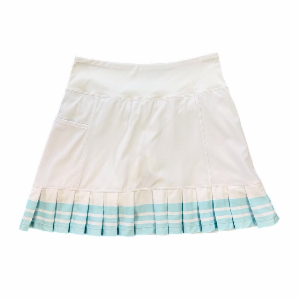 Addison Bay NEW Birdie Golf Skirt White Light Blue Lined Pleated Stripe Skort